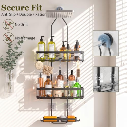 Shower Caddy Hanging: Adjustable Height No Blocking to Shower Head, Black - Image 6