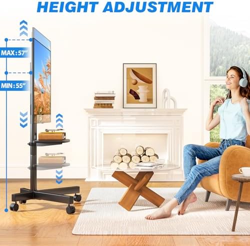 Rfiver Mobile TV Stand for 23-65 Inch Flat/Curved TVs up to 88 lbs Black - Image 3