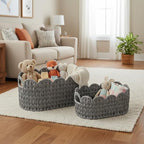Set of 2 Scalloped Baskets, Small Wicker Baskets for Gifts, Grey - Image 4