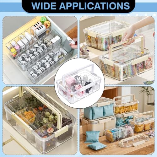 Large Cable Storage Box with Lid Clear Power Cords Organizer 4 Adjustable Dividers Case Desktop Cable Management Box for Home Office Phone Charger Art Crafts Stationery (White) - Image 7
