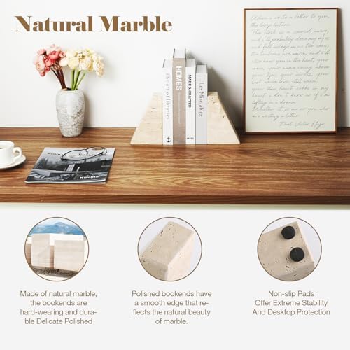 Karibiber Travertine Bookends for Heavy Books, Marble Decorative Bookends for Shelves, Heavy-Duty Stone Book Ends for Hardback Book & Cookbooks, Unique Book Stopper & Holder, Travertino Italy - Image 2