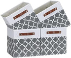 Temary 11x11x11 Cube Storage Bins Cube Organizer Bins 4 Pack Canvas Storage Bin for Home, Cube Storage Basket with Leather Handles(Grey Lattice) by TEMARY