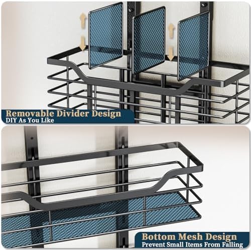 Consumest 6-Tier Hair Tool Organizer - Hair Dryer Holder Over The Door/Wall Mounted DIY Adjustable Shelf Bathroom Door Organizer with Hook for Curling Iron/Blow Dryer/Straightener Black - Image 4