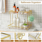Bathroom Organizer Countertop Perfume Organizer Makeup Organizer Cosmetics Storage Display Rack Vanity Tray Dresser Steel Gold Shelf Transparency Wavy Acrylic Tray (2 Tier Golden) - Image 5