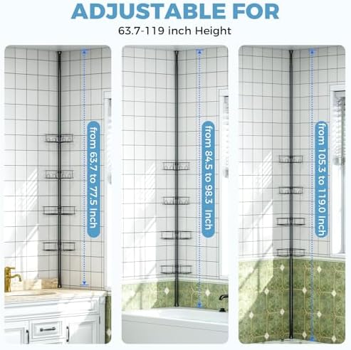 Urackify Corner Shower Caddy Tension Pole 4 Tier Shower Organizer, Black - Image 5
