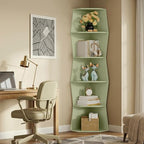 6-Tier Wavy Corner Shelf, Wooden Tall Corner Bookshelf, Green - Image 4