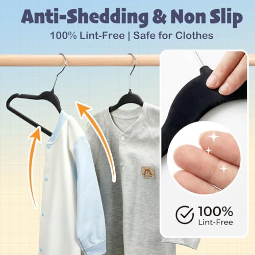 HOUSE DAY 11 Inch Velvet Baby Hangers, Premium Kids Hangers Black 50 Pack - Image 4
