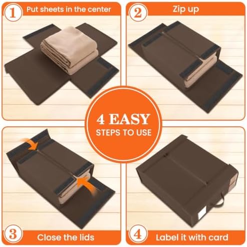 WOWBOX Sheet Organizers and Storage,Closet Bed Sheet Organizer Under Bed Storage and Organization with Label Cards & Clear Window for Bedding Sheets,Duvet Covers,Blankets (8 Pack，Brown) - Image 4