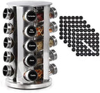 DOUBLE 2 C Revolving Spice Rack with 20 Jars, Rotating Spice Rack Organizer, Seasoning Organizer with Labels, Stainless Steel Spice Carousel for Kitchen Countertop, Cabinet by DOUBLE2C