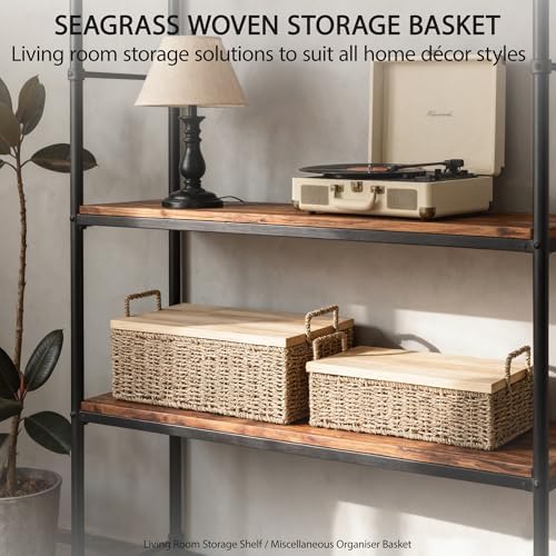 Woven Seagrass Wicker Storage Basket Set of 2 with Wooden Lids - Image 3