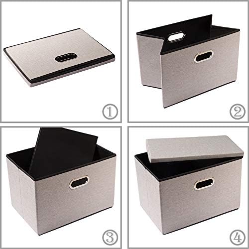PRANDOM Foldable Storage Bin with Lid [3-Pack] Linen Fabric Decorative Storage Box Organizer Container Basket Cube with Handles Divider for Closet Office Living Room Light Grey(14.9x9.8x9.8) - Image 5
