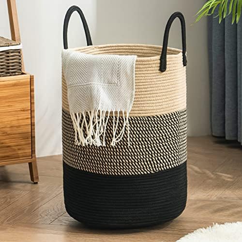 YOUDENOVA Woven Laundry Hamper Basket, 72L Tall Laundry Basket-Black&Brown by YOUDENOVA