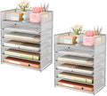 Subekyu 6-Tier Desk Paper Organizer, Desktop File Letter Tray with Handle, Document Sorter and Accessories Holder for Office, Home and School Workspace Organizers, Silver - 2 Pack by SUBEKYU