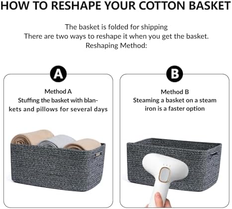 MiniArk Large Storage Baskets for Shelves, 17 x 13 x 7.5” Closet Organizers Bins for Clothes Blanket Towels, Baby Nursery, Toy Baskets Box, Woven Rope Baskets, 3 Packs Dark Gray - Image 7