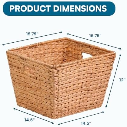 Honey-Can-Do Natural Water Hyacinth Tall Storage Basket with Built-In Handles, 15.75 x 14.5 x 12 in, Handwoven Eco-Friendly Bin - Image 3