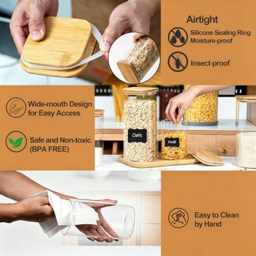 Glass Pantry Storage Containers,4 Pack(1.2Qt/2.2Qt) - Square - Image 4