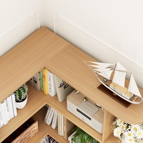 FOTOSOK 72" Tall Corner Bookshelf, 6-Tier Bookshelf and Bookcase, Natural - Image 5