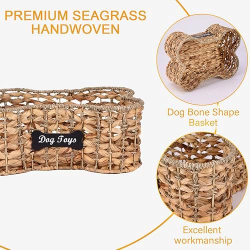 Geyecete dog bone basket dog toy box Pet Storage Collection, Bone Shape Handwoven Natural Seagrass & Rush Grass Organizer Bin Pet Organizer Storage - Image 2