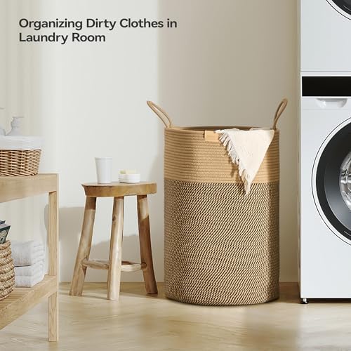 Nunsino Laundry Hamper 75L,Large Laundry Basket for Clothes,Decorative Storage Basket for Blankets,Cotton Rope Woven basket for bedroom,Dark Brown - Image 3