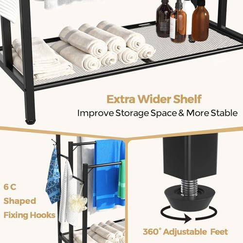 HavenlyYouth 3 Tier Towel Rack with Large Storage & 6 Hooks, Blanket Rack for Oversized Bath Towels, Free Standing Pool Towel Rack Stand for Bathroom Pool Indoor/Outdoor, 35.8" H x 31.5" L x 11.8" W - Image 3