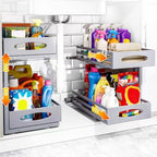 Under Sink Organizer, 2 Tier Under Sink Organizers and Storage, Adjustable Height, Slide out Metal Cabinet Organizers, Pull out Cabinet Storage Drawer Shelf for Kitchen Bathroom (Gray, 2 Pack) by MIXESHOP