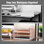 Mind Reader Stackable Paper Tray, Desktop Organizer, File Storage, Office, Metal Mesh, 4 Pcs., Pink - Image 5