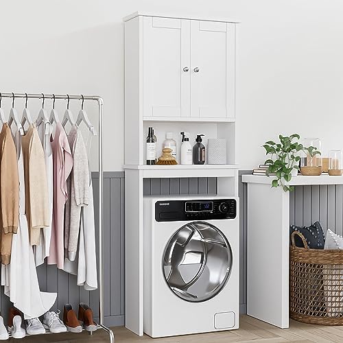 Shintenchi Over the Toilet Storage Cabinet, Bathroom Shelf Organizer with Anti-Tip Device Small Freestanding Space Saver with Adjustable Shelf，White - Image 3