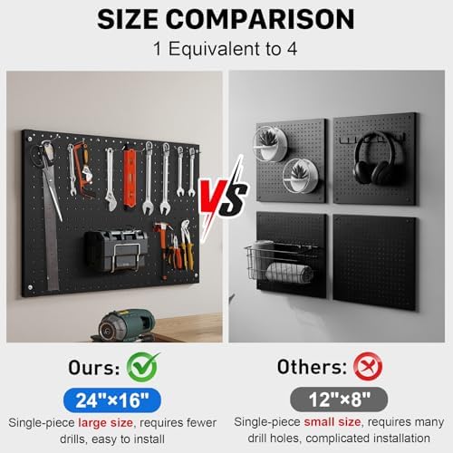 Peg Board, 3 Pack Metal Pegboard Panels Black Pegboards Wall Organizer with Frame Large Heavy Duty Peg Board with Hooks for Walls Home, Garage Tool Storage, Office, Craft Room, Kitchen 24”×16” - Image 5