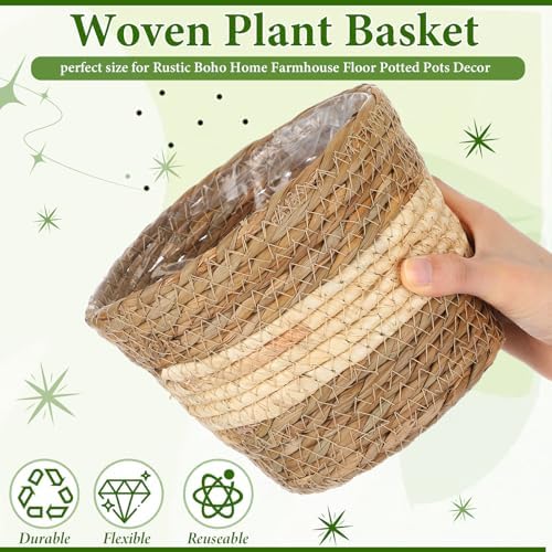 AceOrbit 12 Pcs Wicker Plant Basket Bulk with Liners Woven Planter Baskets Bulk for Indoor Outdoor Seagrass Plants Woven Wicker Baskets for Flower Pots Cover and Room Decor (Small,Bohemian) - Image 4