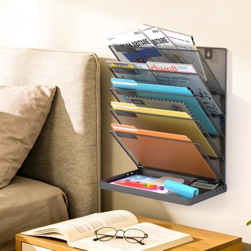 TOPCJ Legal/Letter Size 6 Tier Wall File Organizer,2-in-1 Wall Mounted&Desktop File Holder,2 Installation Methods Screws & Adhesive,Mesh Document Organizer with Label Plate for Home Office - Image 5