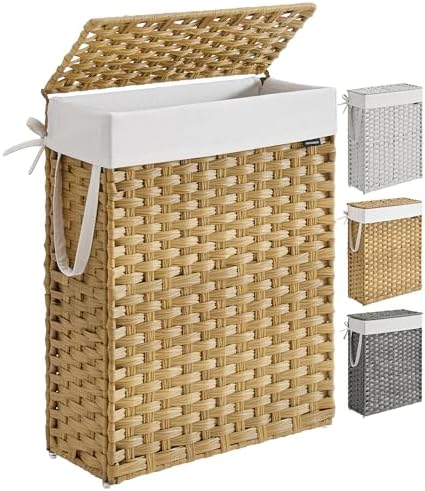 SONGMICS Laundry Hamper with Lid, 14.5 Gal (55 L) Synthetic Rattan,Foldable by Thou+Art+Peter+%26+Company%C2%AE