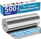 Aluminum Foil Roll, 12in x 500Sq Ft Aluminum Foil, Thick Strong Tin Foil with Cutter, Food Safe Cling Wrap for Cooking, Baking, Roasting, Grilling, Freezer Storage by SZZJKJ