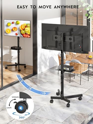 BONTEC Mobile TV Stand for 23-65 Inch TVs, Rolling TV Stand with Locking Wheels, Adjustable Height, Media Shelf, Outdoor TV Stand Max VESA 400x400mm, Holds Up to 88lbs (Pack of 2) - Image 4