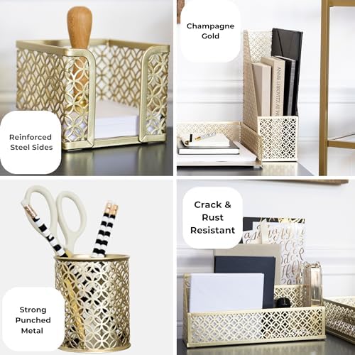 BLU MONACO | Gold Desk Organizer Set with Mail Sorter, Sticky Note Holder, Pen Cup, Magazine Holder, Letter Tray & Business Card Holder | Stylish Desk Accessories for Women & Home Office Décor - Image 5