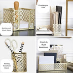 BLU MONACO | Gold Desk Organizer Set with Mail Sorter, Sticky Note Holder, Pen Cup, Magazine Holder, Letter Tray & Business Card Holder | Stylish Desk Accessories for Women & Home Office Décor - Image 5