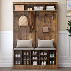 Wodeer Hall Tree with Bench and Shoe Storage, 53" Farmhouse 4-in-1 Mudroom Storage Organizer with Coat Rack, 6 Hooks, 12 Shoe Cubbies, Adjustable Shelf, for Entryway, Hallway, Living Room, Brown - Image 6