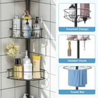 Urackify Corner Shower Caddy Tension Pole 4 Tier Shower Organizer, Black - Image 2