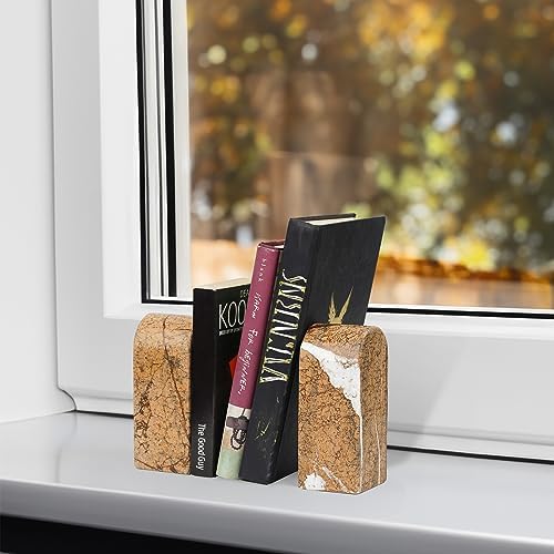 Koville Indian Natural Marble Bookends for Shelves, Decorative Book Ends, 7lbs Heavy-Duty Marble Book Holders, Bookshelf Apartment Decor for Normal Books/CD/Video Games(Rainforest Gold) - Image 6