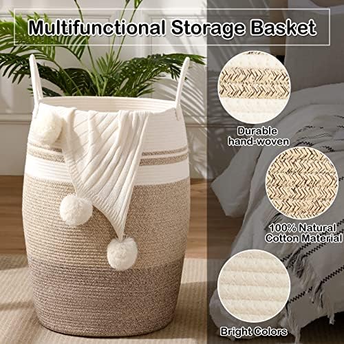 OIAHOMY 105L Laundry Hamper Woven Cotton Rope Large Clothes Hamper Yellow - Image 3