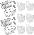 10 Pack Gridwall Basket Bins Organizer, 4 Pack Large Black Grid Wall Baskets with S-Hook & 6 Pack Clear Grid Wall Bins, Grid Accessories Set for Garage Garden Craft Office Tools Storage by GCORE