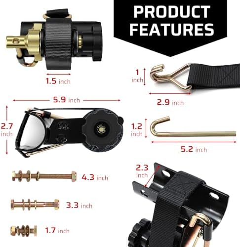 Black Rack Straps with J-Hook (4PK),1.5" x7.5' Ladder Rack Ratchet Straps, 2" Round Tube Mount, Perfect Ladder Rack Tie-Downs for Trailer Cargo Control - Image 5