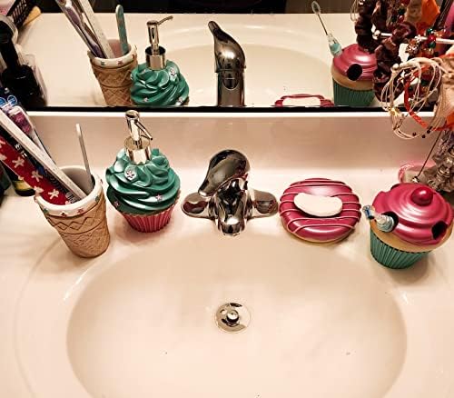 Bathroom Accessories Sets Organizer Complete with Milkshake Lotion/Soap Dispenser,Egg Tube Bath Cup/Tumbler,Donut Soap Dish,Cake Toothbrush Holder for Kids Bath Decor (Pink) - Image 6