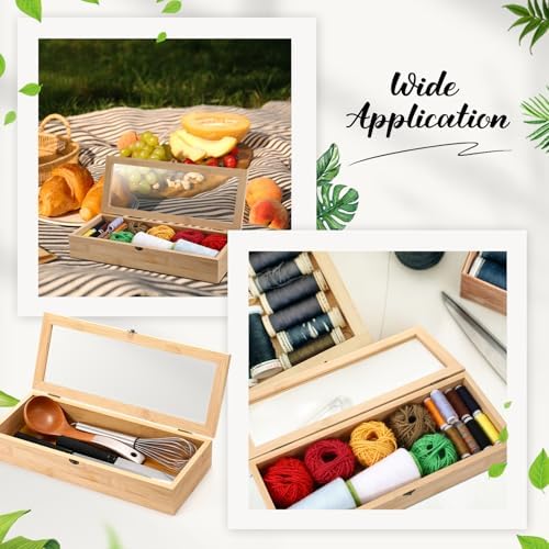 Baderke 2 Pieces Bamboo Drawer Organizer with Clear Lid Stackable Utensil Organizer Kitchen Silverware Holder Bamboo Flatware Cutlery Storage Box in Drawer - Image 6