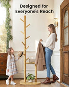 Pipishell Solid Wood Freestanding Coat Rack with 8 Hooks & Shelves, Natural - Image 4