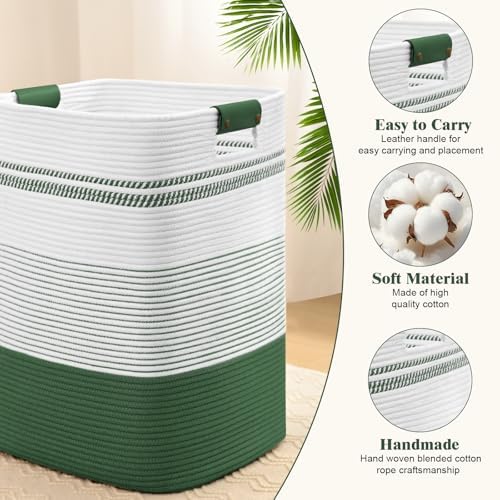 Laundry Hamper, 85L Tall Laundry Basket with Leather Handles, Rectangle Large Clothes Hamper for Organizing, Cotton Woven Laundry Baskets Storage Hampers for Bedroom, Nursery, Living Room - Image 6