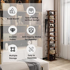 HOMEFORT 10-Tier Vertical Shoe Rack, Corner Shoe Tower, Slim Shoe Organizer with Two Hanging Hooks, Wooden Shoe Storage Stand for Entryway, Hallway, Closet, Rustic Brown - Image 6