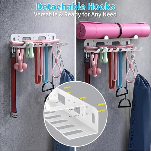KHAMAL Multi-Purpose Gym Equipment Storage Rack for Resistance Bands - Gym Wall Storage for Exercise Bands, Yoga mat, Jump Ropes, Weight Belts, Straps, Hula Hoop (Black White) - Image 4