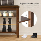 Taitiy Shoe Bench with 3 Tier Adjustable Shelves Rubberwood Entryway 47.2'' - Image 5