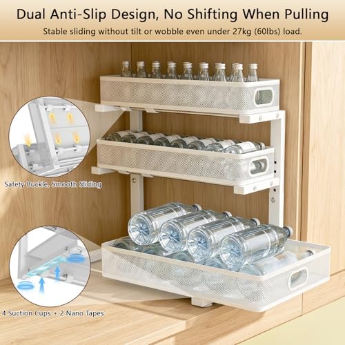 Under Sink Organizer, 3-tier Under Sink Storage Organizer Adjustable Height Easy Assembly Pull Out Cabinet Organizers Basket for Bathroom Kitchen Pantry Home Organization - Image 5