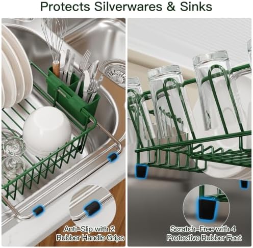 MAJALiS Green Expandable Dish Drying Rack Over Sink with Extra Drainboard - Image 5